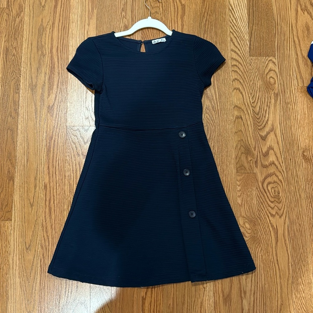 Girls Navy Button Dress